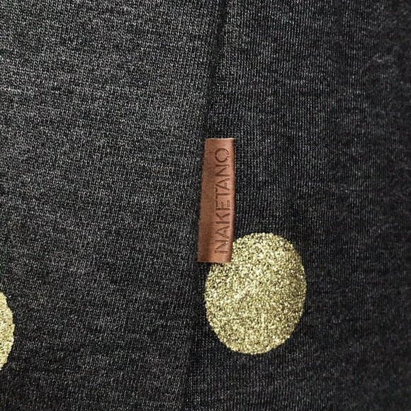 Naketano Women's Hoodie Pullover Brave New Word Gray Gold Sequined Polkadots M - Picture 7 of 11
